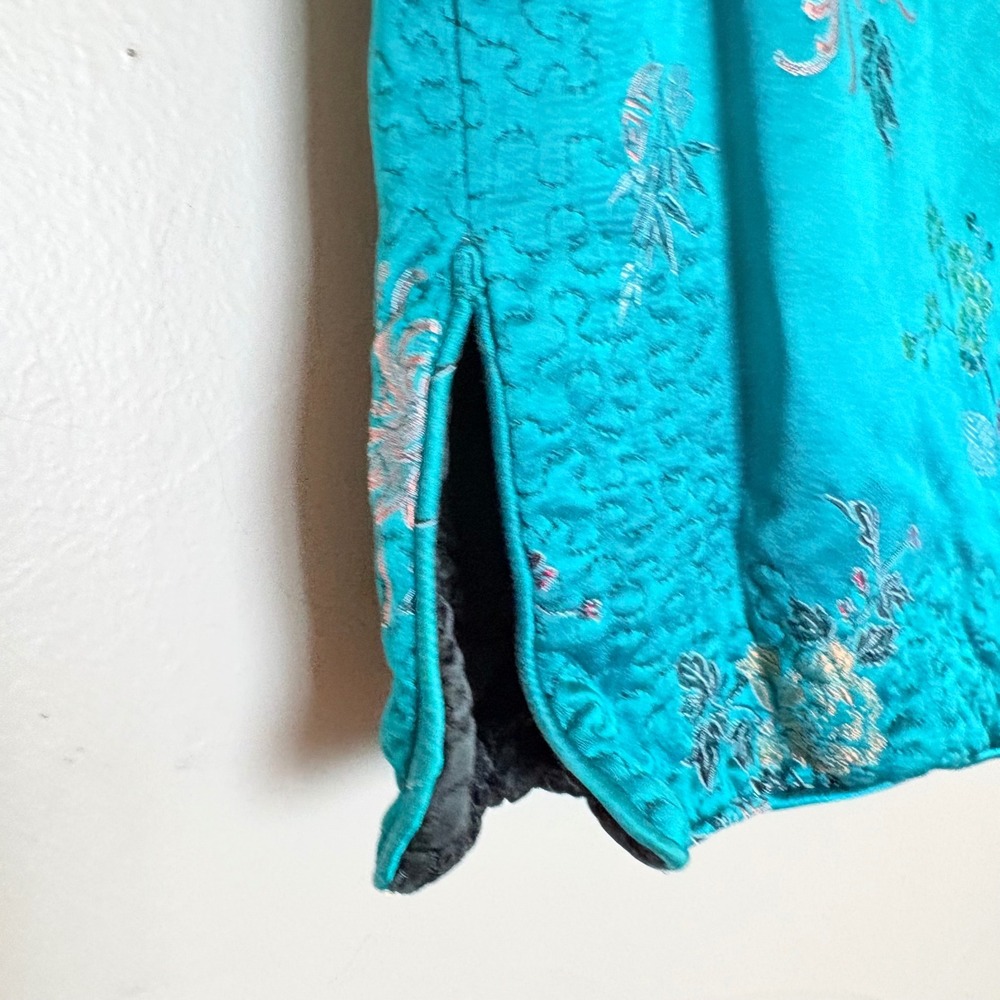 Vintage Reversible Satin Chinese Jacket Teal Black Embroidered Frog‎ Buttons - Picture 12 of 16
